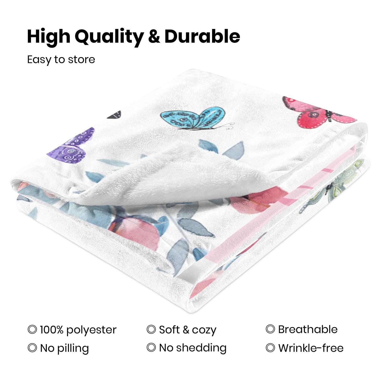 Noverbibi Personalized Floral Butterfly Baby Blanket with Name for Girls Boys - Custom Monogram Blankets with Floral for Kids Toddler - Customized Throw Blanket for Baby Adult - Soft Fleece Baby Blanket 40"x50"