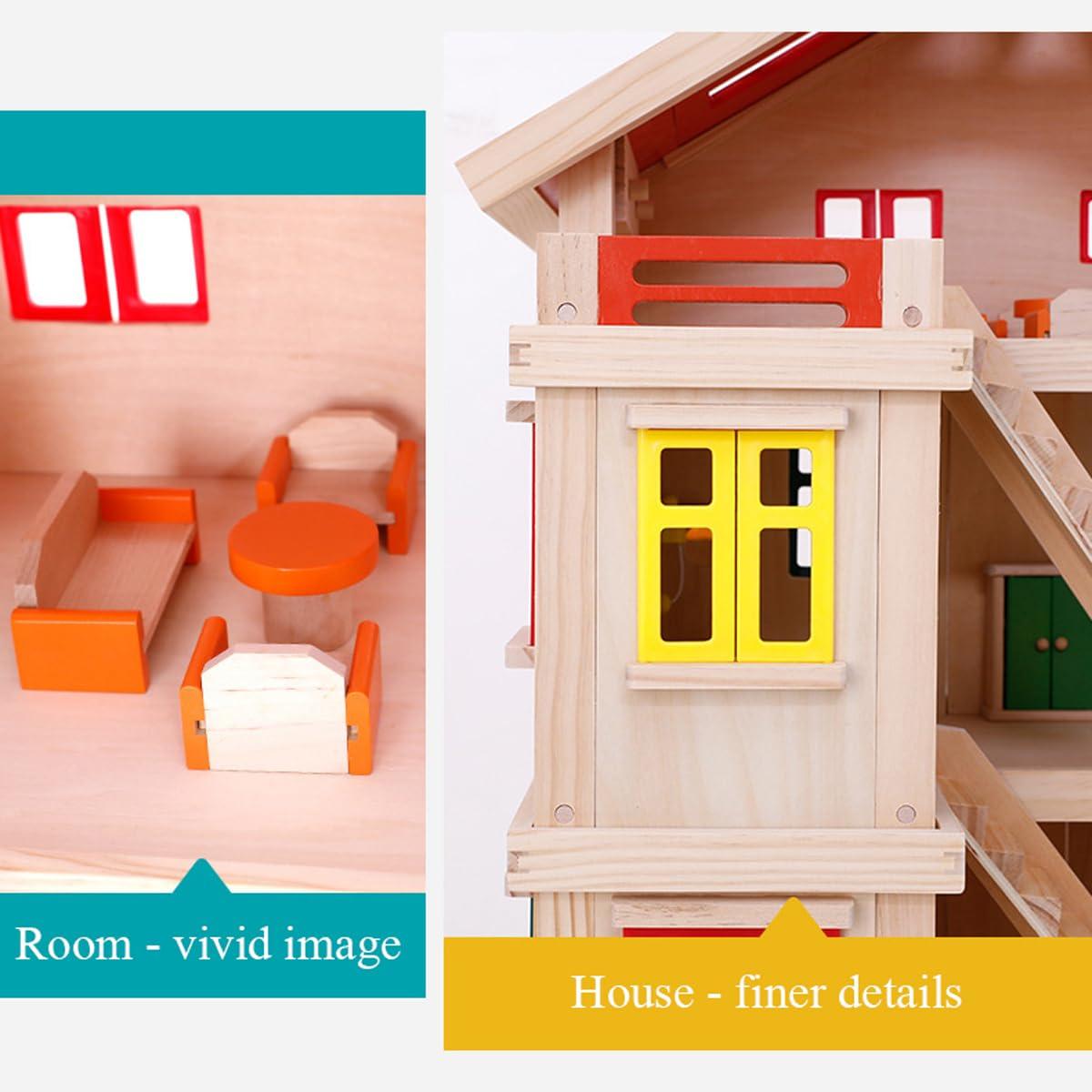 LANGWEI LANGWEI Wooden Dollhouse, Large 3-Story DIY Castle Doll House with Furnitures & Dolls, Mini House Building Kit Montessori Toys for Ages 3+