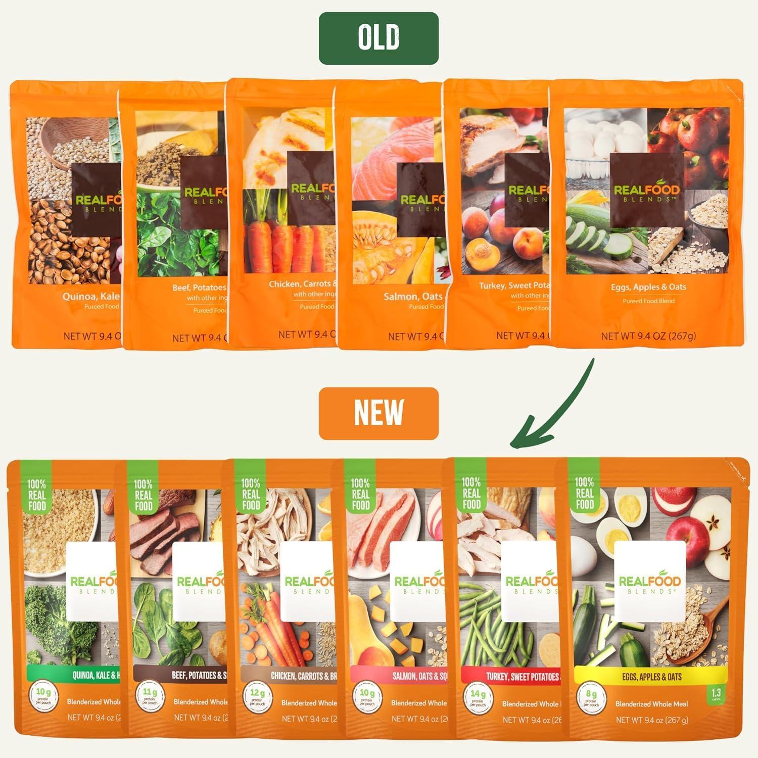 REAL FOOD BLENDS Real Food Blends Variety Pack - Pureed Food Meals for Tube Feeding with Protein, Vegetables & Fruits - 320340 Calories Per Pouch for Lunch & Dinner - 9.4 oz (Pack of 12)