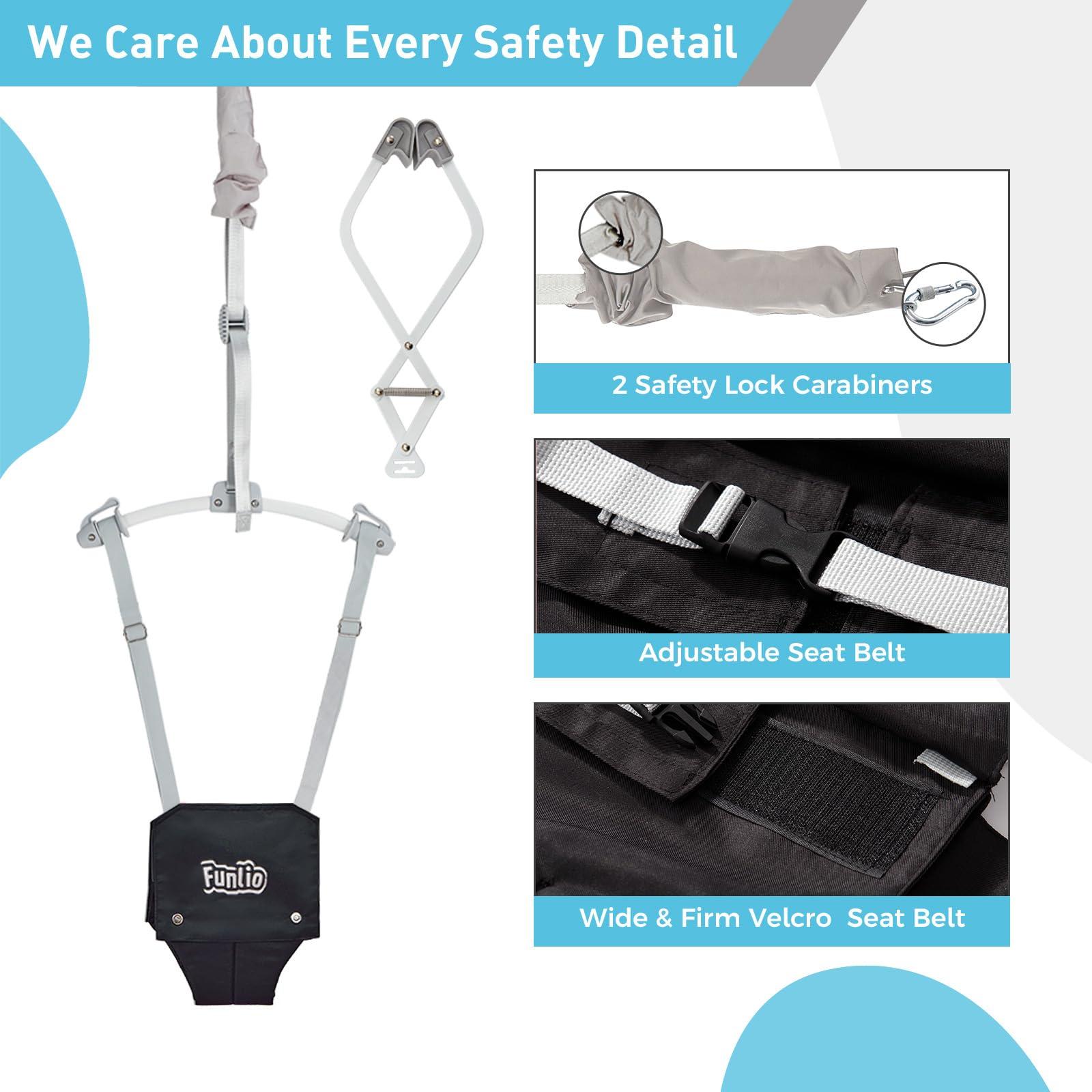 FUNLIO FUNLIO Baby Door Jumper for 6-24 Months (with Door Clamp), Baby Jumper Doorway with Strong Spring & Adjustable Strap, Portable Infant Door Bouncer, Bearing 40 Lbs, CPC & CE Certified - Black