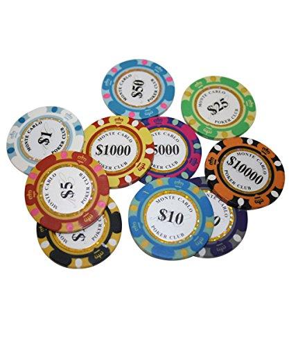 MRC POKER 600pcs 13.5G Monte Carlo Poker Club Poker Chips Set with Heavy Duty Acrylic Case & Chips Trays