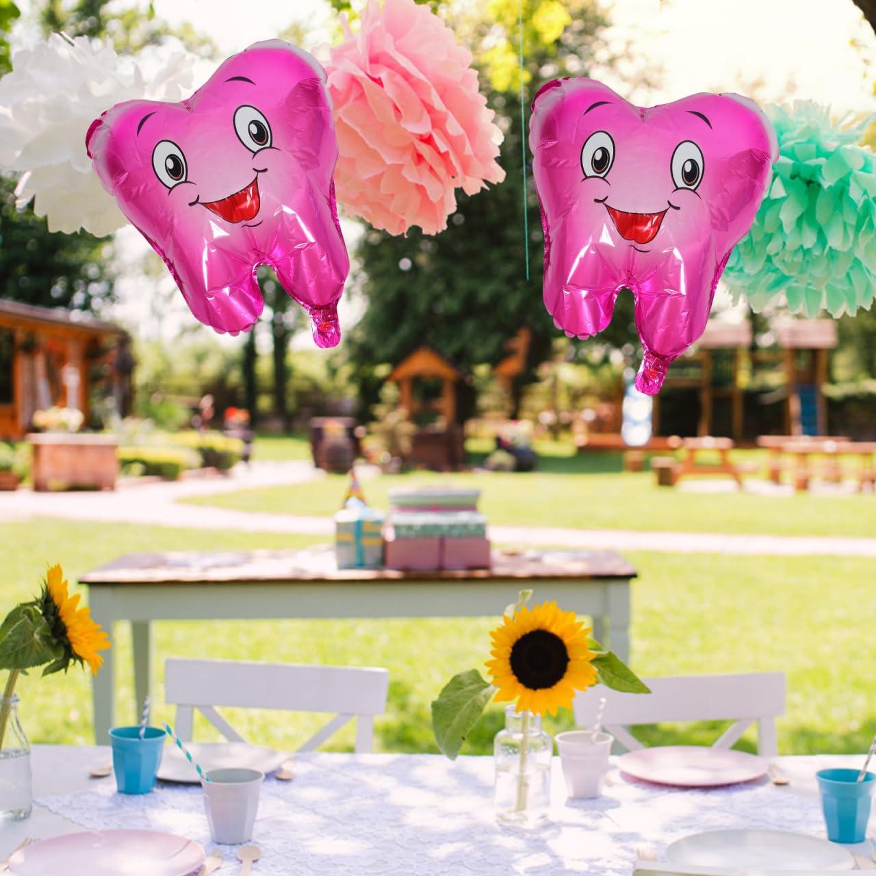 Zerodeko Zerodeko Tooth Shaped Balloons, 4pcs Teeth Themed Balloons Tooth Inflatable Balloons Baby Shower Balloons for Tooth Themed Birthday Party Decorations Rosy