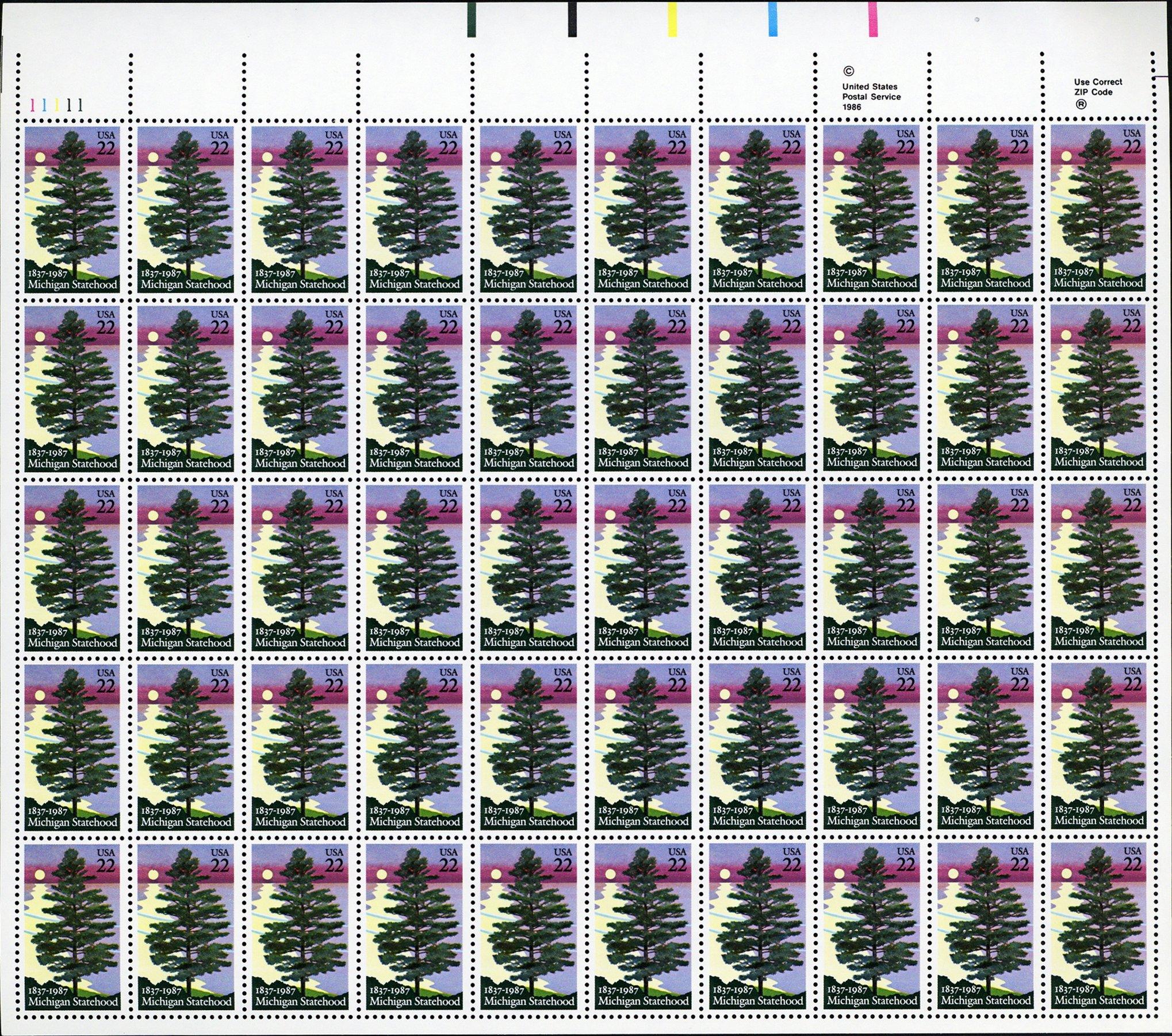 USPS Michigan Statehood Full Sheet of 50 x 22 Cent Stamps Scott 2246