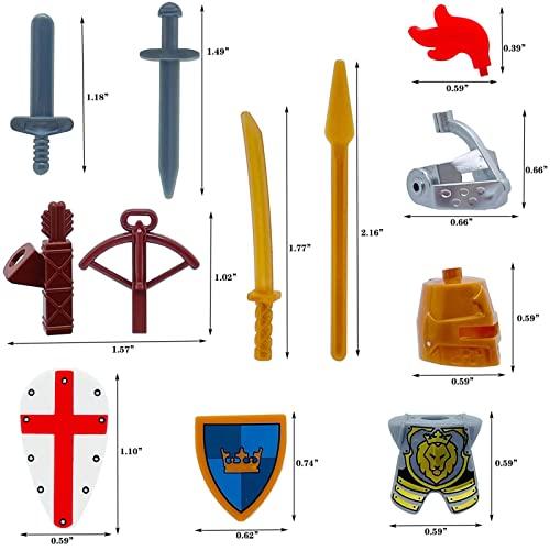 MIUTRUE MIUTRUE Medieval Knight Weapons Pack Accessories Set Building Block Toy Armor Helmet Shield Bow Arrow Designed for Mini Figures Gift for Kids Boys Grils Building Kits Toys
