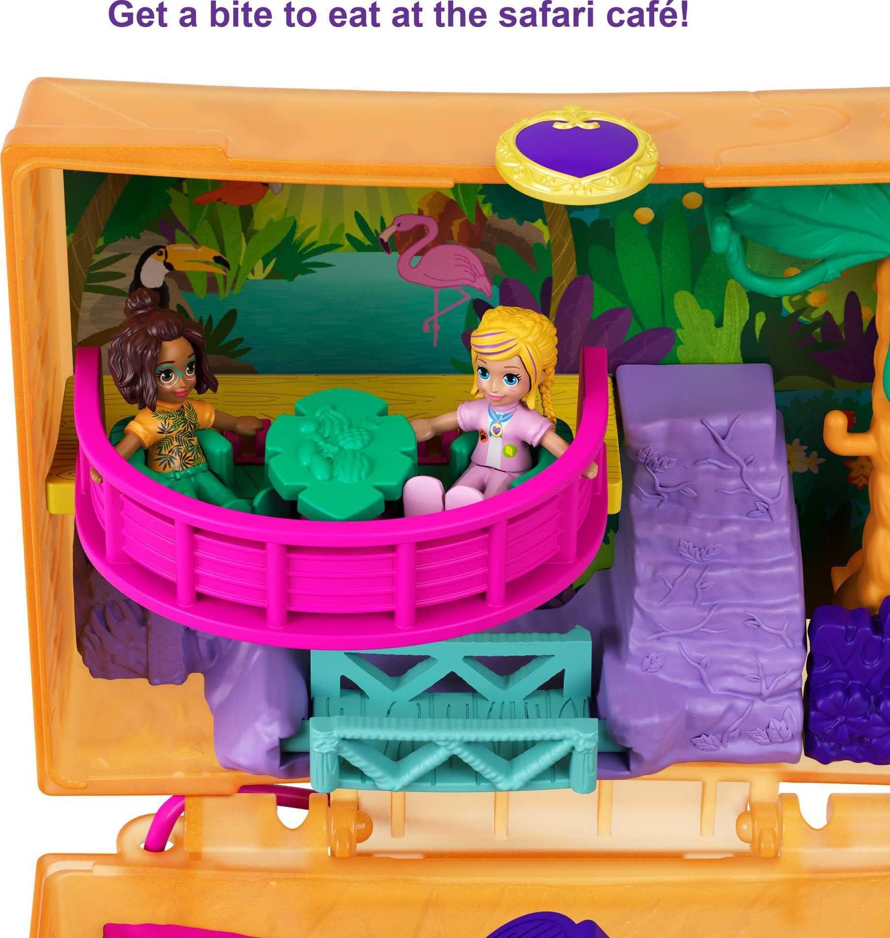 Polly Pocket Polly Pocket Playset, Travel Toy with 2 Micro Dolls, Pet Sloths & Surprise Accessories, Jungle Safari Compact