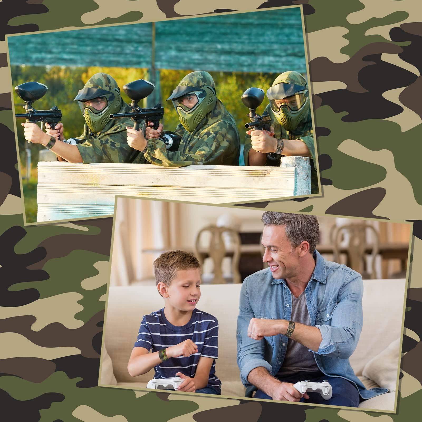 Hungdao Hungdao 24 Pcs Camo Slap Bracelets for Kids Assorted Army Slap Bracelets Green Camouflage Military Wristbands for Kids Adult Army Party Birthday Favors Decorations Supplies