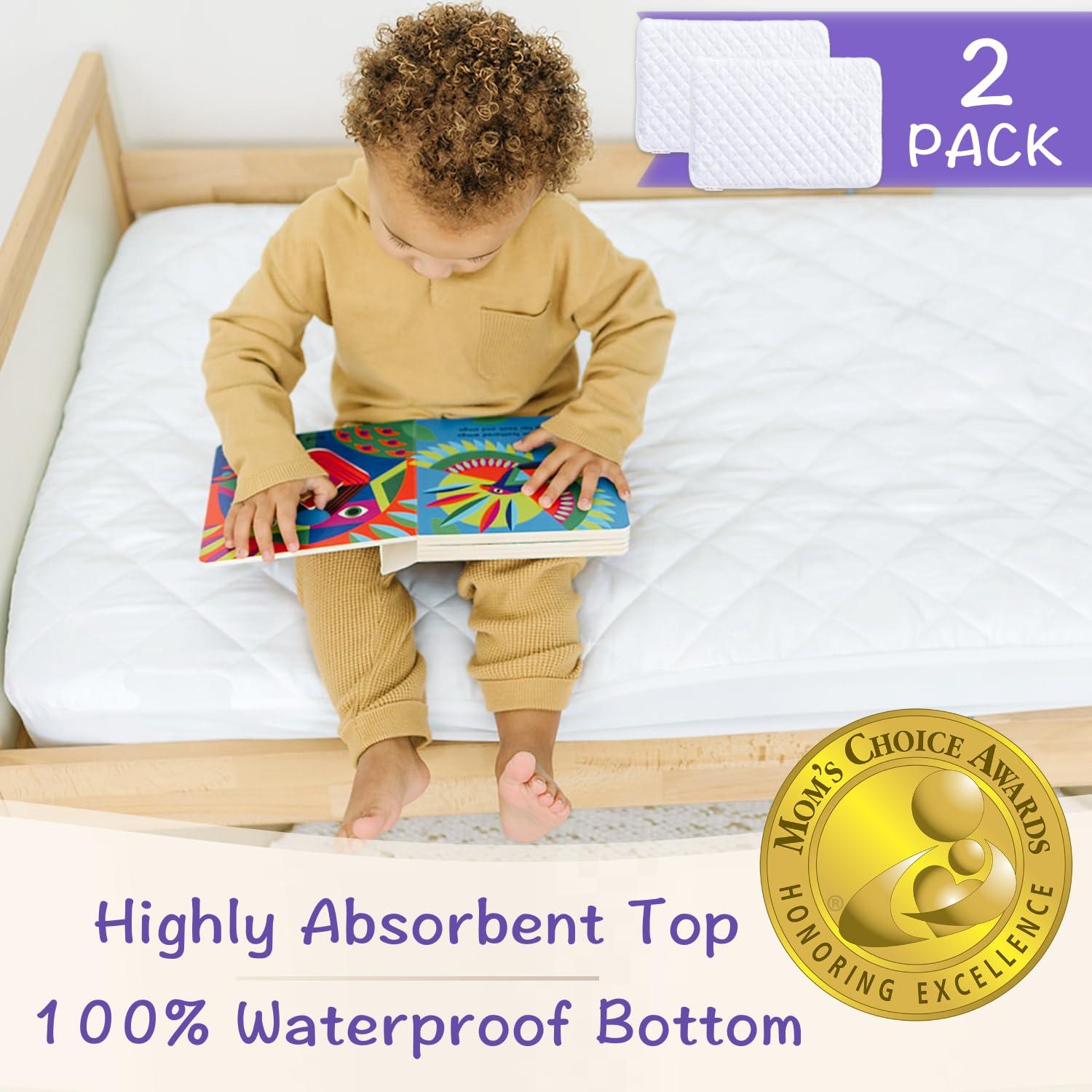 Little One\'s Pad Crib Mattress Protector Pad 2 Pack - Waterproof & Noiseless, Ultra-Soft Breathable Mattress Cover for Baby Cribs and Toddler Beds, Highly Absorbent Fitted and Dryer Safe
