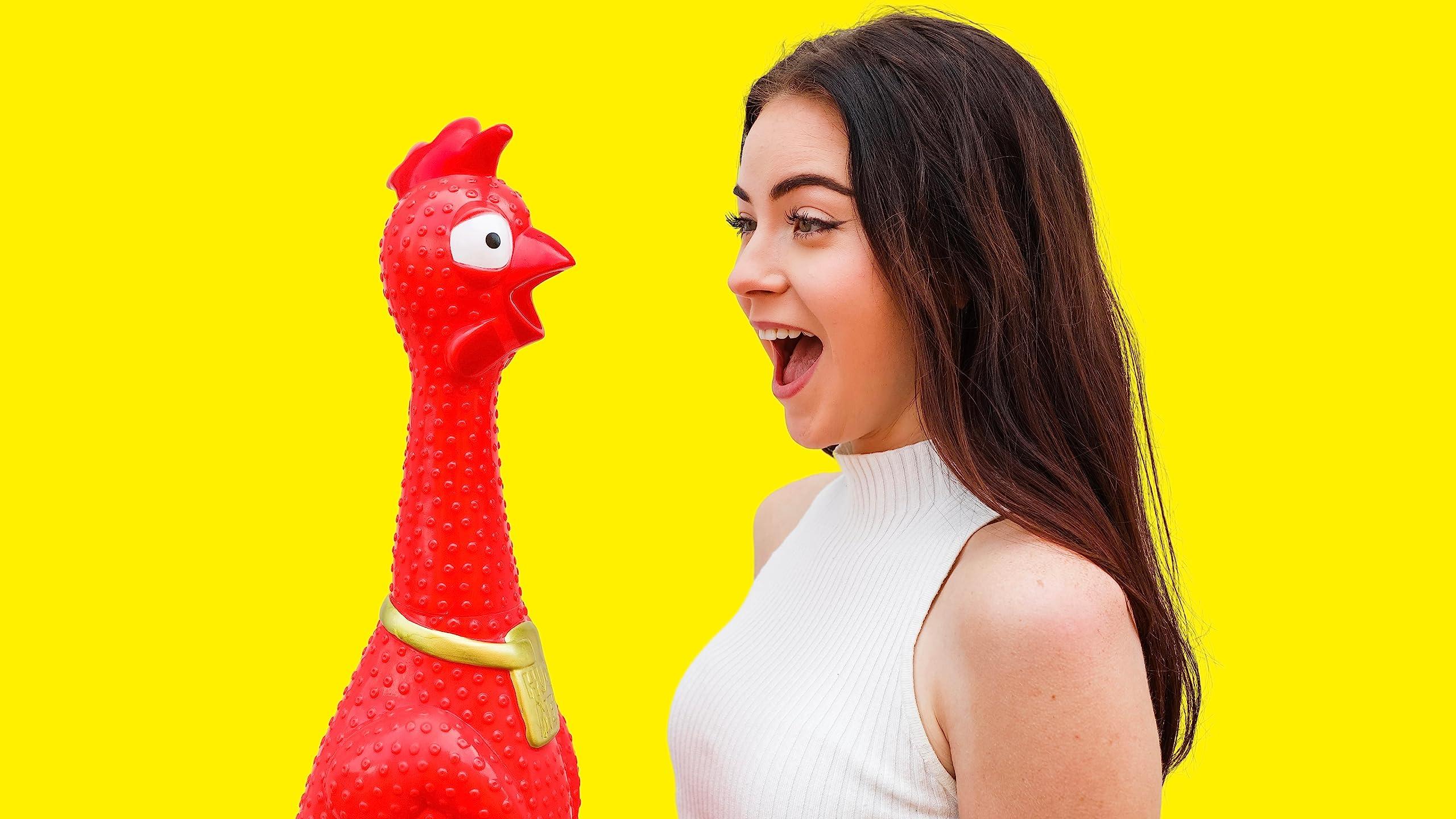 Animolds Animolds Hug Me Giant Rubber Chicken- Huge Screaming Rubber Chicken Toy for Kids Novelty Extra Large Squeaky Toy | Our Biggest Chicken Yet! (Red)