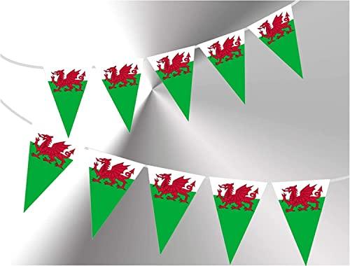 Shatchi 10m Welsh Triangle Bunting Banner Triangle Flags St Georges Day Euro Cricket Rugby Football World Cup Sports Events Street Party Decoration.