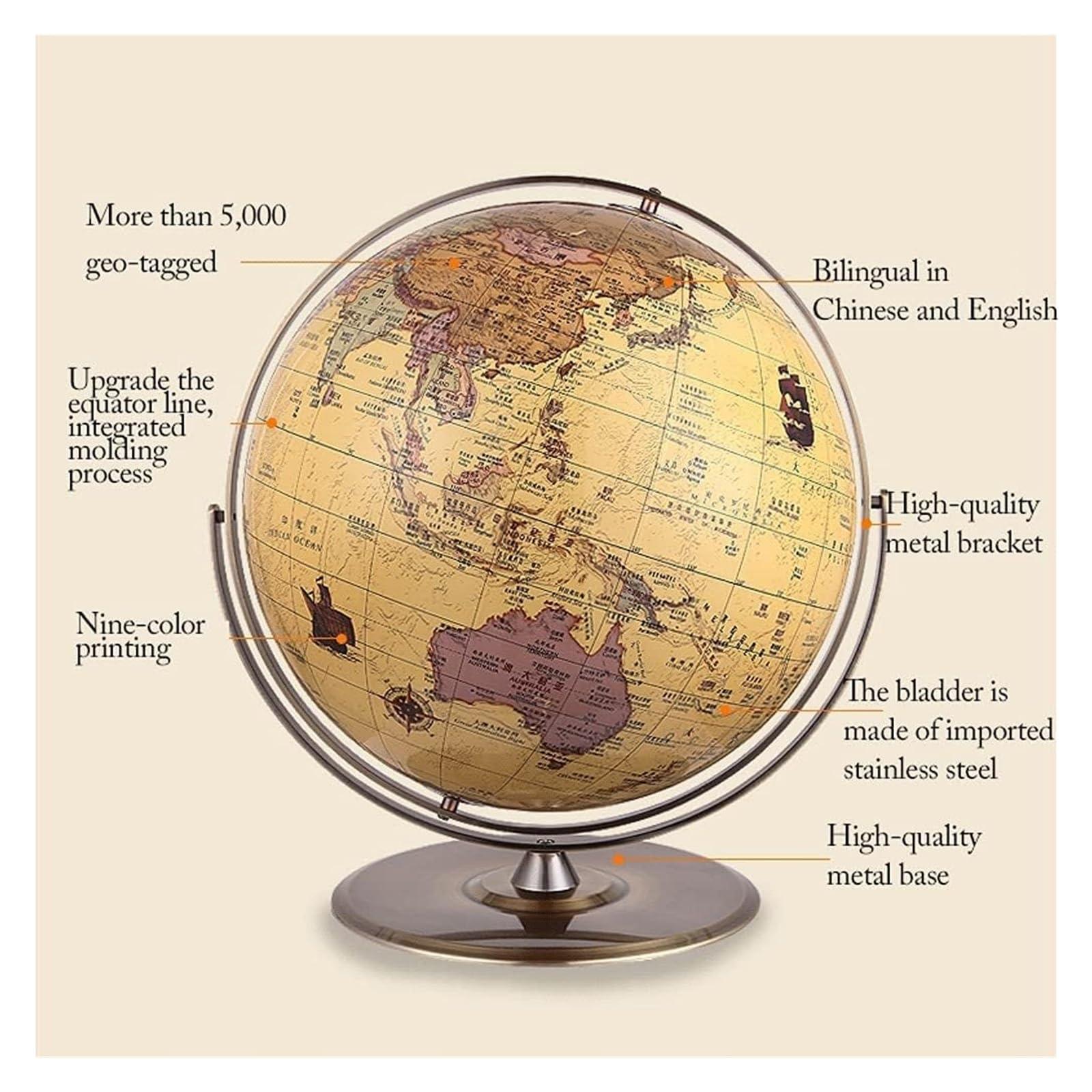 OXOAMP World Globe Newest World Globe with Stainless Steel Ball and Base Globe 16.5\"/42cm Large Educational World Map Globe for Kids Bedside