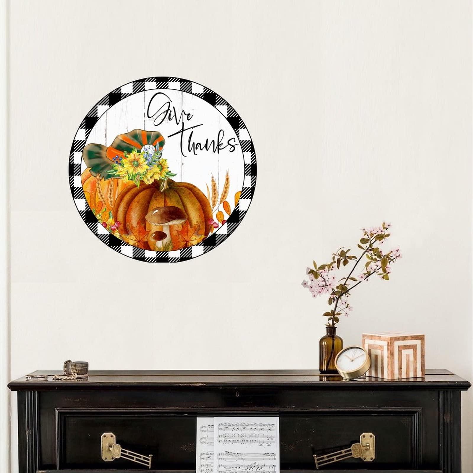 Autravelco Vinyl Wall Quotes Stickers Thanksgiving Give Thanks Cute Wall Art Decal Wall Art Fall Thanksgiving Pumpkin Halloween Wall Decals Stickers for Nursery Family School Outdoors 18in