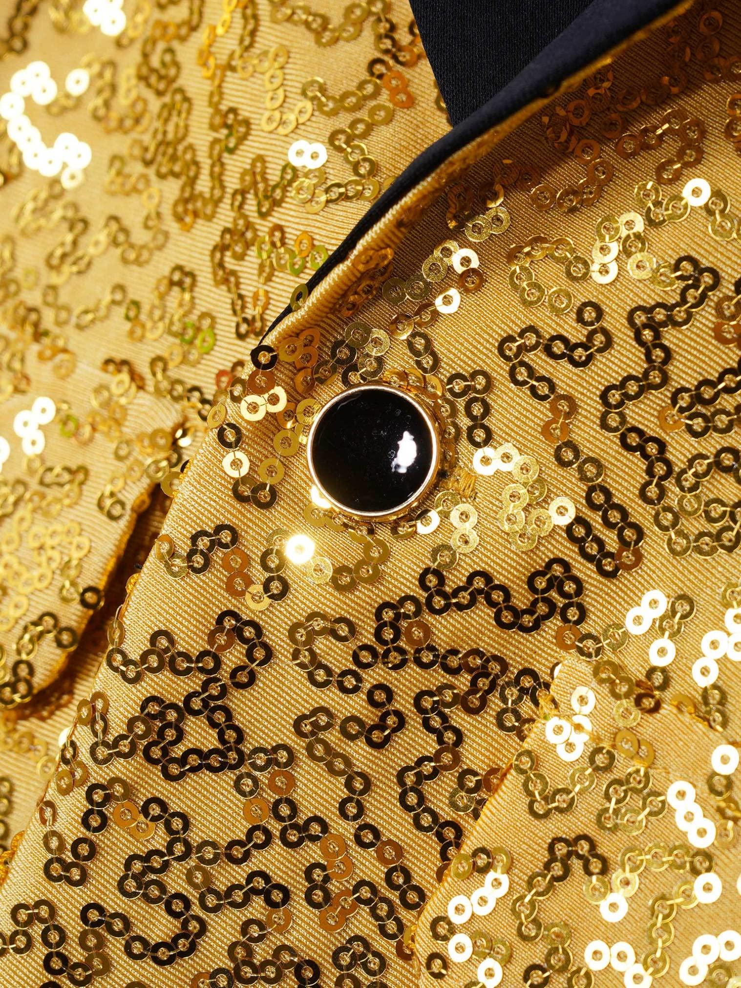 JEATHA JEATHA Kids Boys Shiny Sequins Wedding Pageant Blazer Coat Long Sleeves Jacket Modern Dance Costumes Gold 8