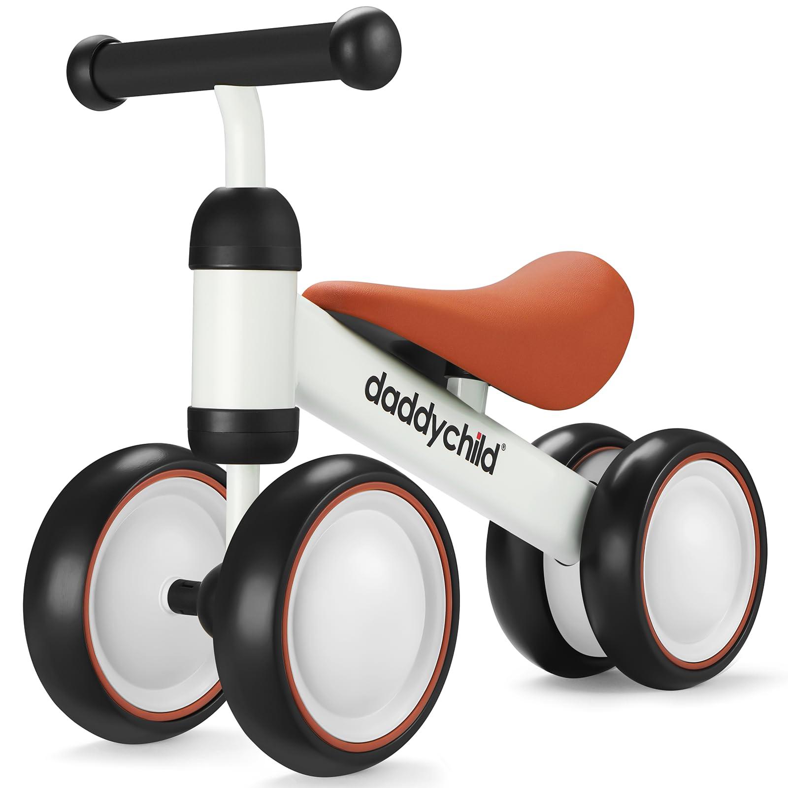 DADDYCHILD DADDYCHILD Baby Balance Bike for 12-24 Month Toddler, Toys for 1 Year Old Kids, No Pedal Infant 4 Wheels Baby Walker, Ride On Toys for Boys & Girls, Best First Birthday Gifts Children (White)