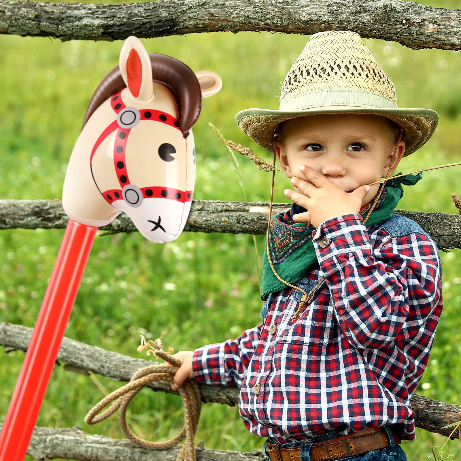 Chivao Chivao 30 Pack Inflatable Stick Horse Toy Horse on a Stick Horse Stick Toy Horse Head Stick Balloon Bulk for Cowgirl Cowboy Western Themed Birthday Party Baby Shower Decorations, 37 Inch (Red Pink)