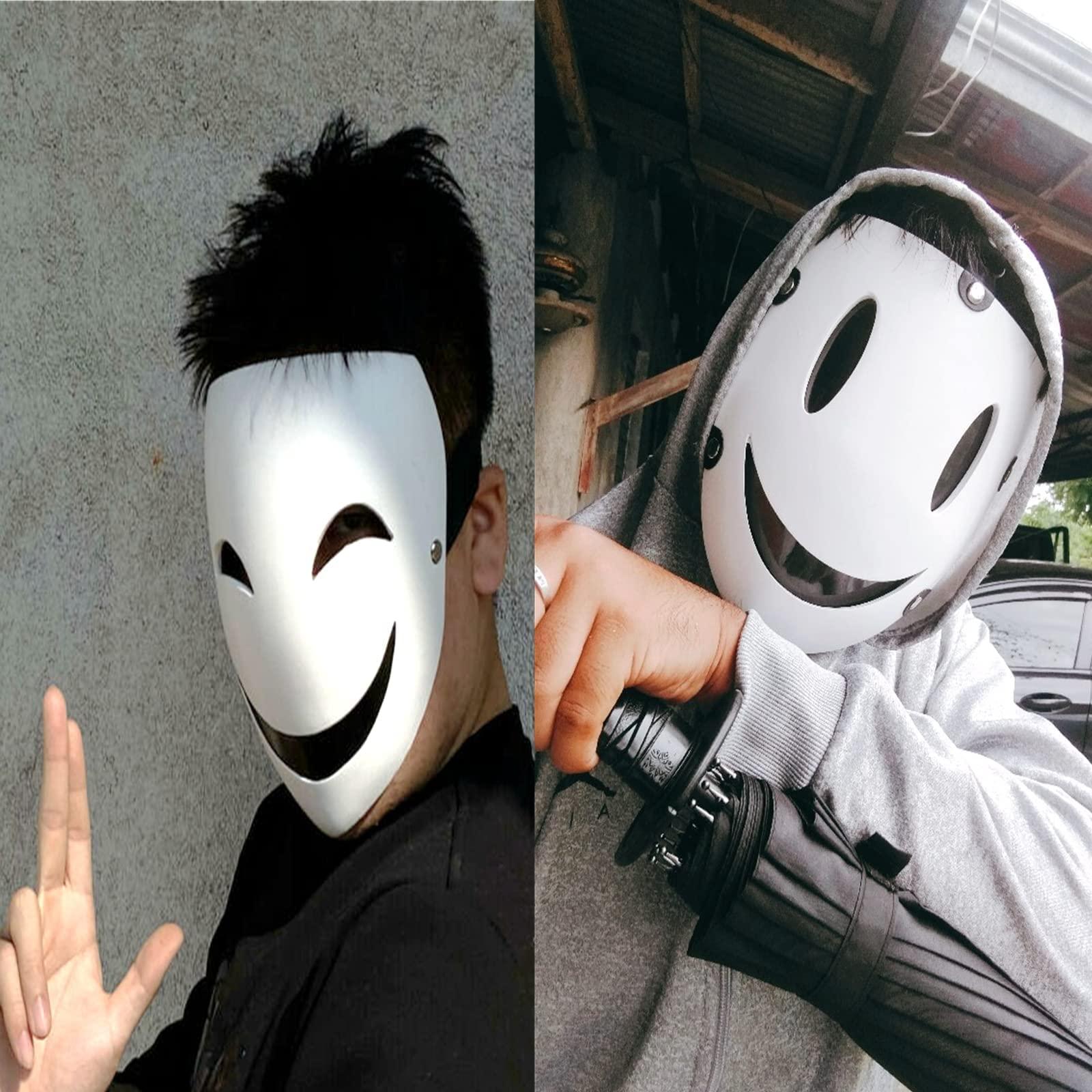 CAFELE CAFELE Japanese Anime Mask High-Rise Invasion Masks Cosplay Sniper Tenkuu Shinpan White Smile Mask Halloween Party Costume Props (02#)