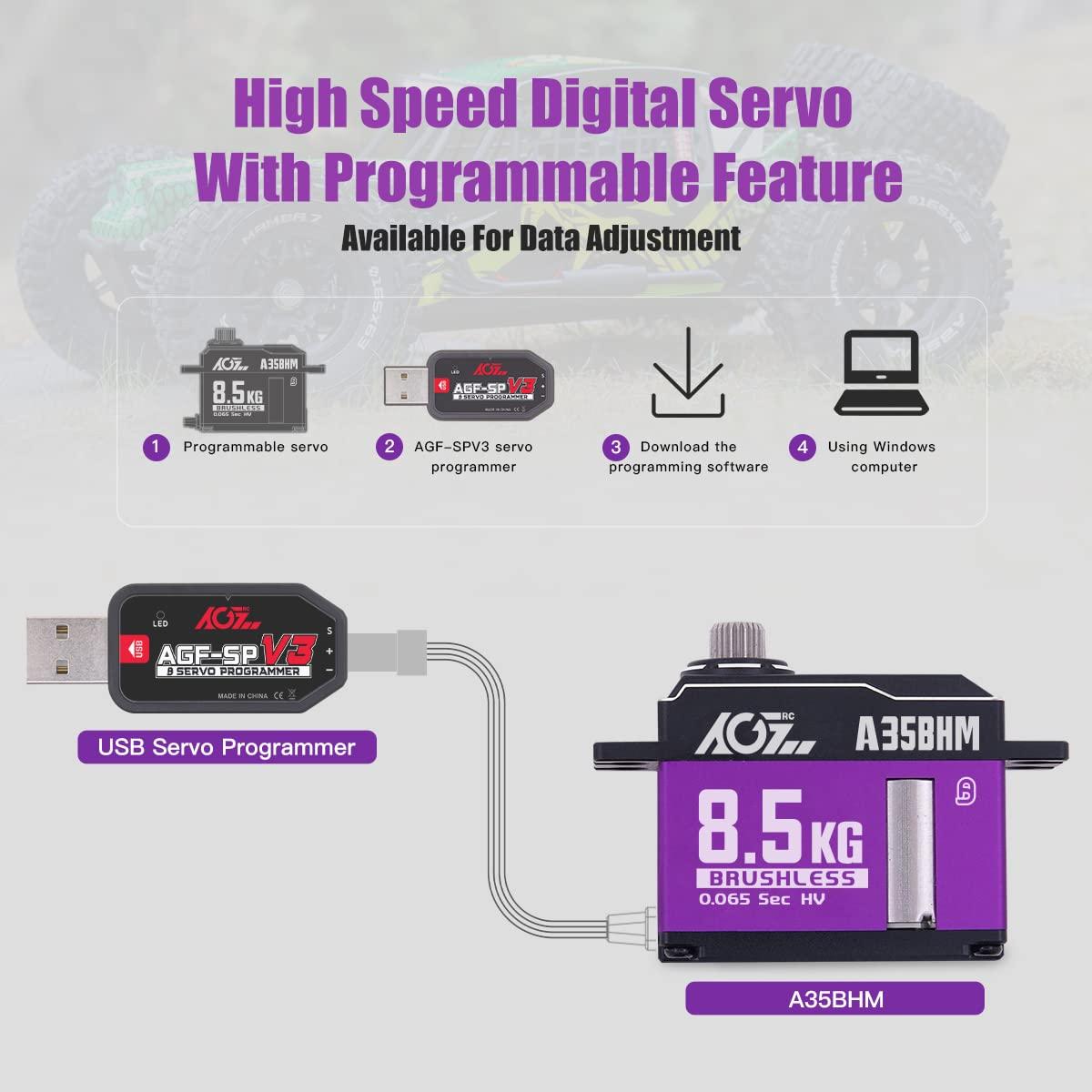 AGFRC AGFRC A35BHM 8.5KG Brushless RC Steering Servo and AGF-SPV3 Servo Programmer