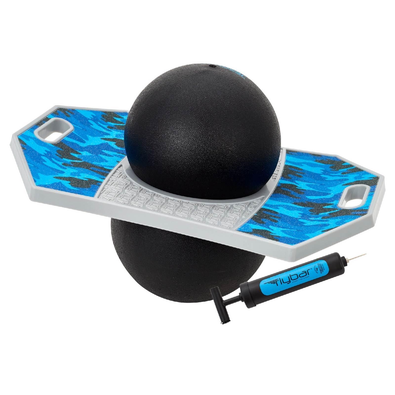 Flybar Flybar Pogo Trick Ball for Kids, Trick Bounce Board for Boys and Girls Ages 6+, Up to 160 lbs, Includes Pump, Easy to Carry Handle, Durable Plastic Deck Indoor, Outdoor Toy Pogo Jumper (Blue Camo)