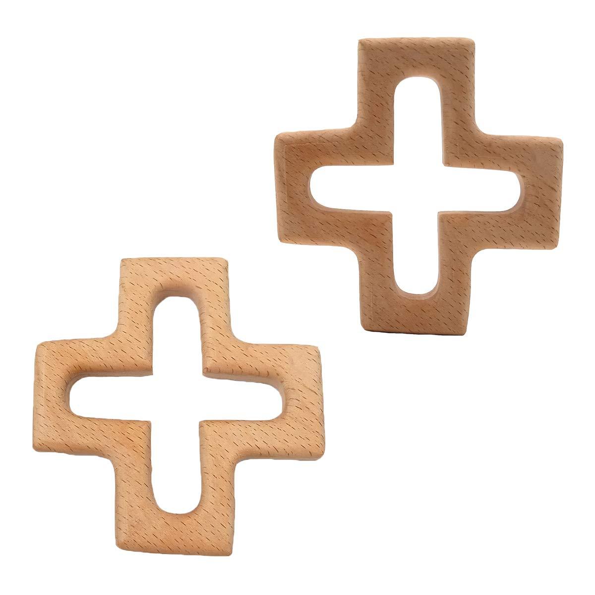 Arakierst Arakierst 2pcs Organic Wood Cross Pure Natural Animal Shape Toys Beech Wooden Handmade Grasping Pattern DIY Pacifier Chain Pendant