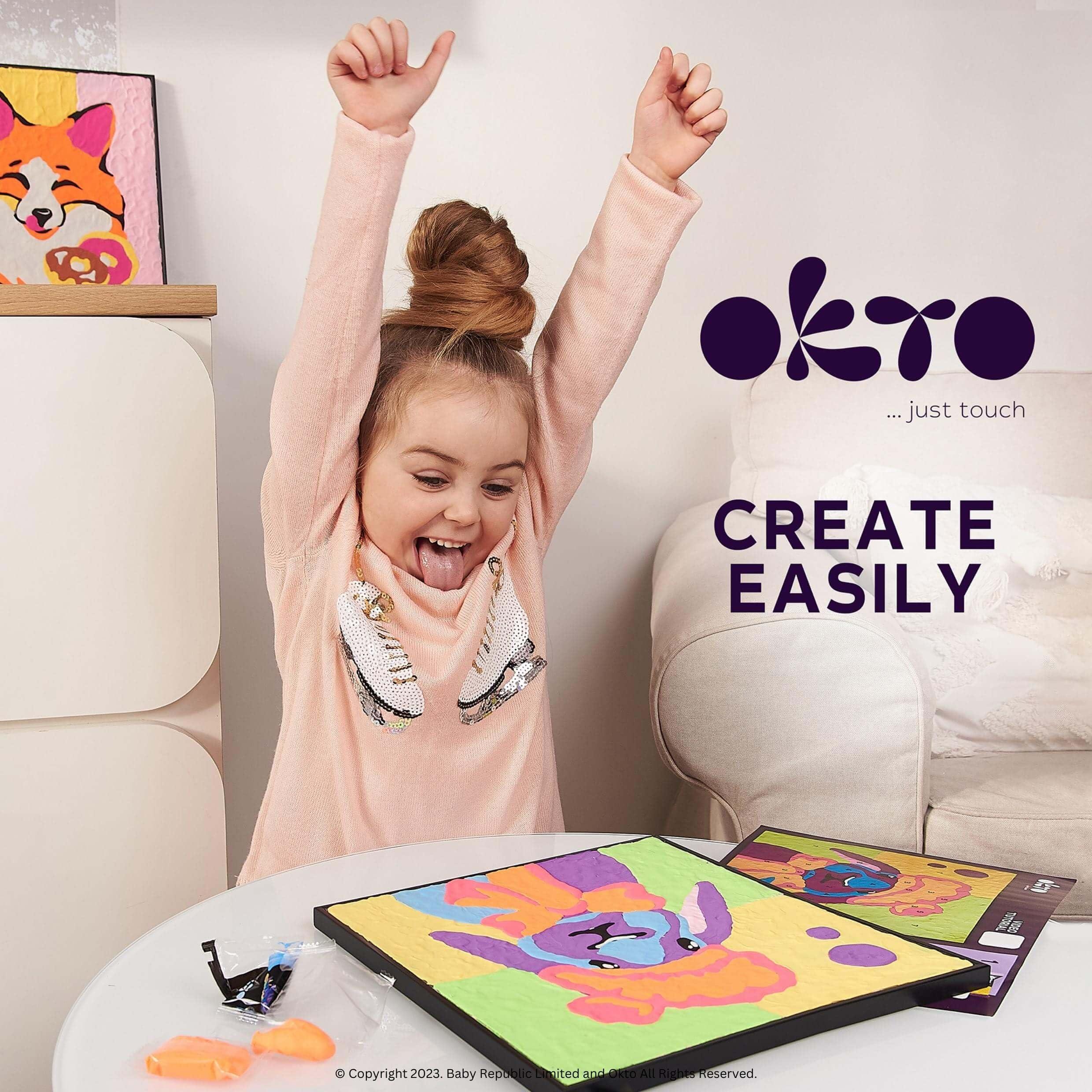 OKTO OKTO Paint by Numbers for Children - Kid\'s Paint by Numbers Kits with Air Dry Clay, Unique 2D Wall Art, Sensory Canvas Art, Bunny Themed, Framed Animal Art Kit for Age 5+