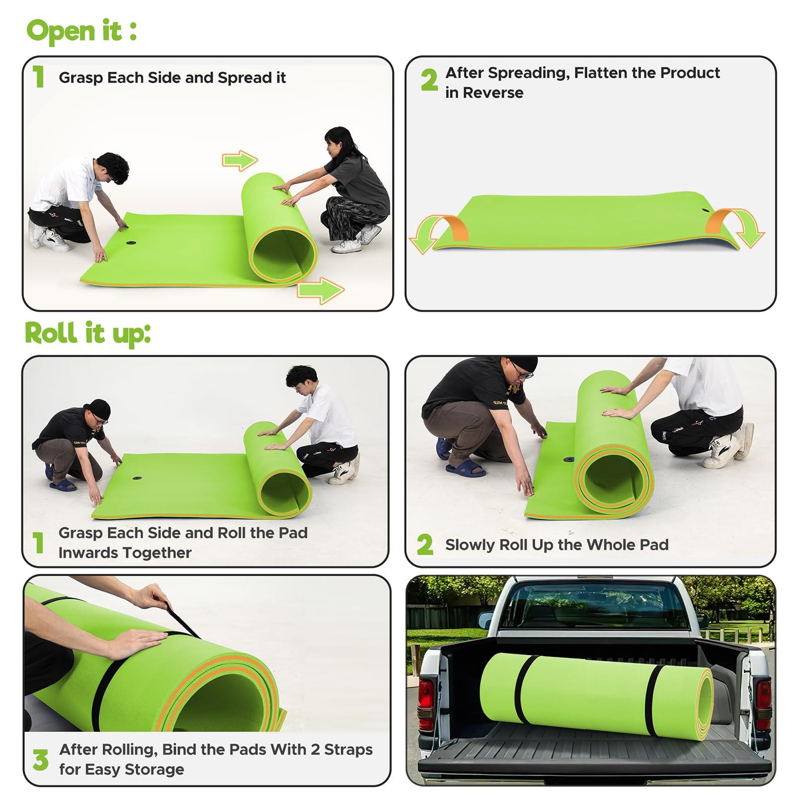 WARMOUNTS WARMOUNTS Floating Water Pad for 2 Person, 8 x 4 FT Tear-Resistant 3-Layer XPE Foam Floating Mat Recreation & Relaxing for Lake Pool River Ocean Boats Outdoor Water Activities