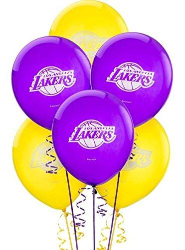 Amscan NBA LA Lakers Yellow and Purple Latex Balloons - 12\'\' (Pack Of 6) - Perfect Basketball Party Decorations For Fans & Events