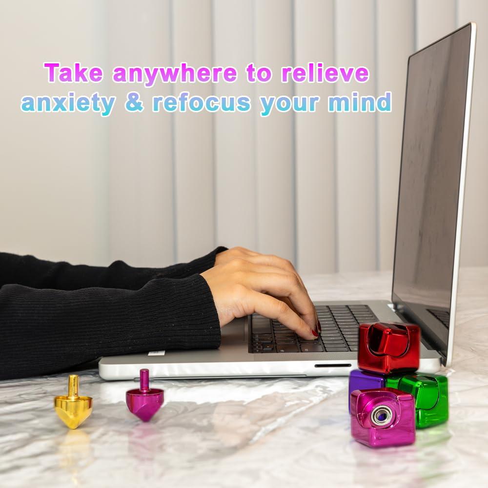 Theresa International Cube Spinner Fidget Toy Relieves Anxiety, ADHD, Stress & Boosts Focus Durable Metal EDC, Fun & Quiet Ideal for Kids & Adults. Black