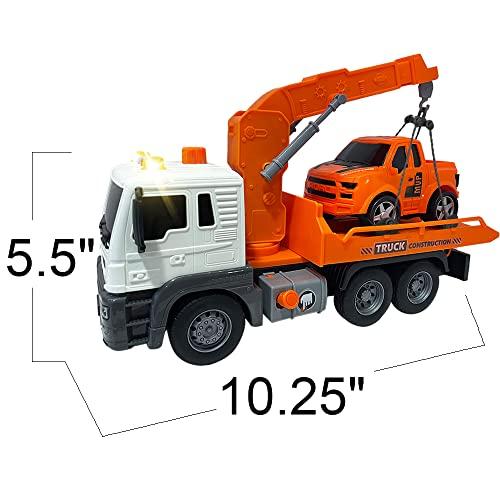 ArtCreativity ArtCreativity Light Up Tow Truck Toy, Scale Model Tow Truck with Movable Flat Bed, Lights, Sound, and Small Car Toy for Kids, Interactive Tow Truck Toys for Boys and Girls, for Ages 3 and Up