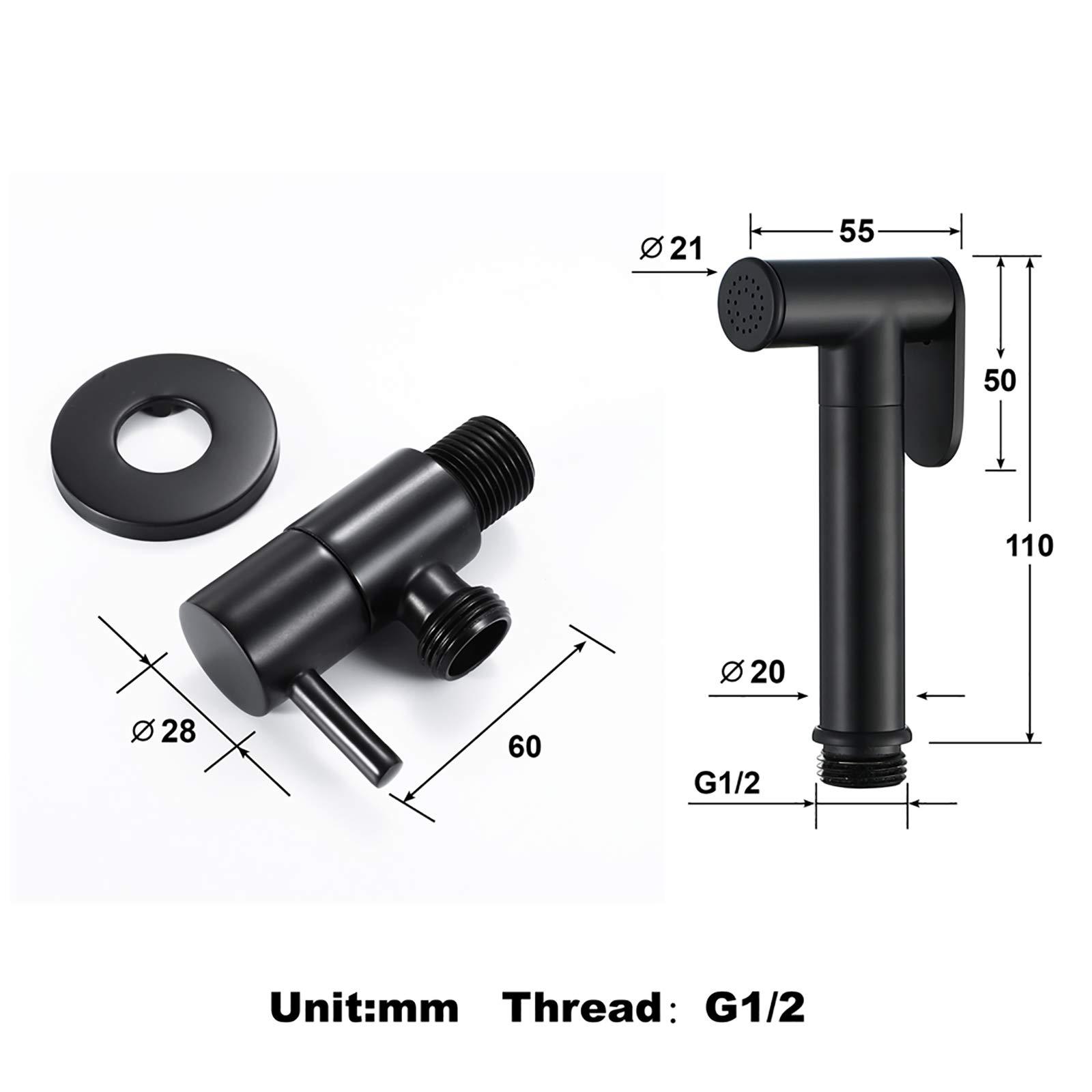 YUJBILTR Handheld Bidet Sprayer for Toilet, Brass Black Portable Cloth Diaper Sprayer Set Single Cold Water Bathroom Bidet Sprayer Kit with Shower Hose and Holder for Personal Hygiene, Pet Bathing