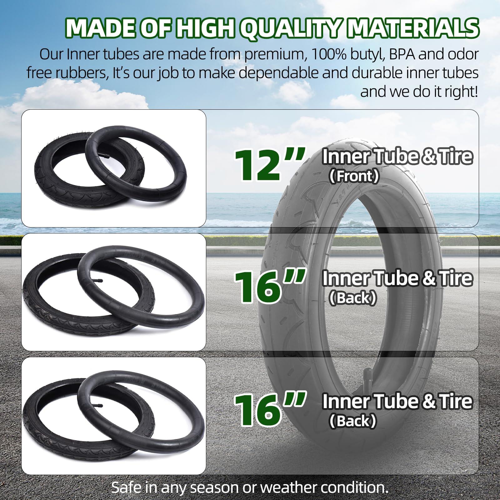 CALPALMY 12.5'' Front and 16'' Back Stroller Wheel Replacement Tubes and Tires