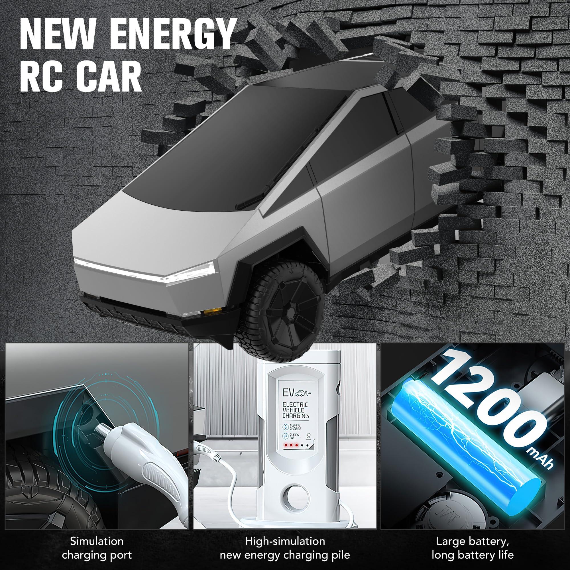 DOUBLE E DOUBLE E 1:16 RC Car New Energy Remote Control Cybertruck Toy 4WD Cybertruck Remote Control Toy Vehicle with Lights & Sound Christmas Birthday Gift for 6 7 8+ Year Old Boys Girls