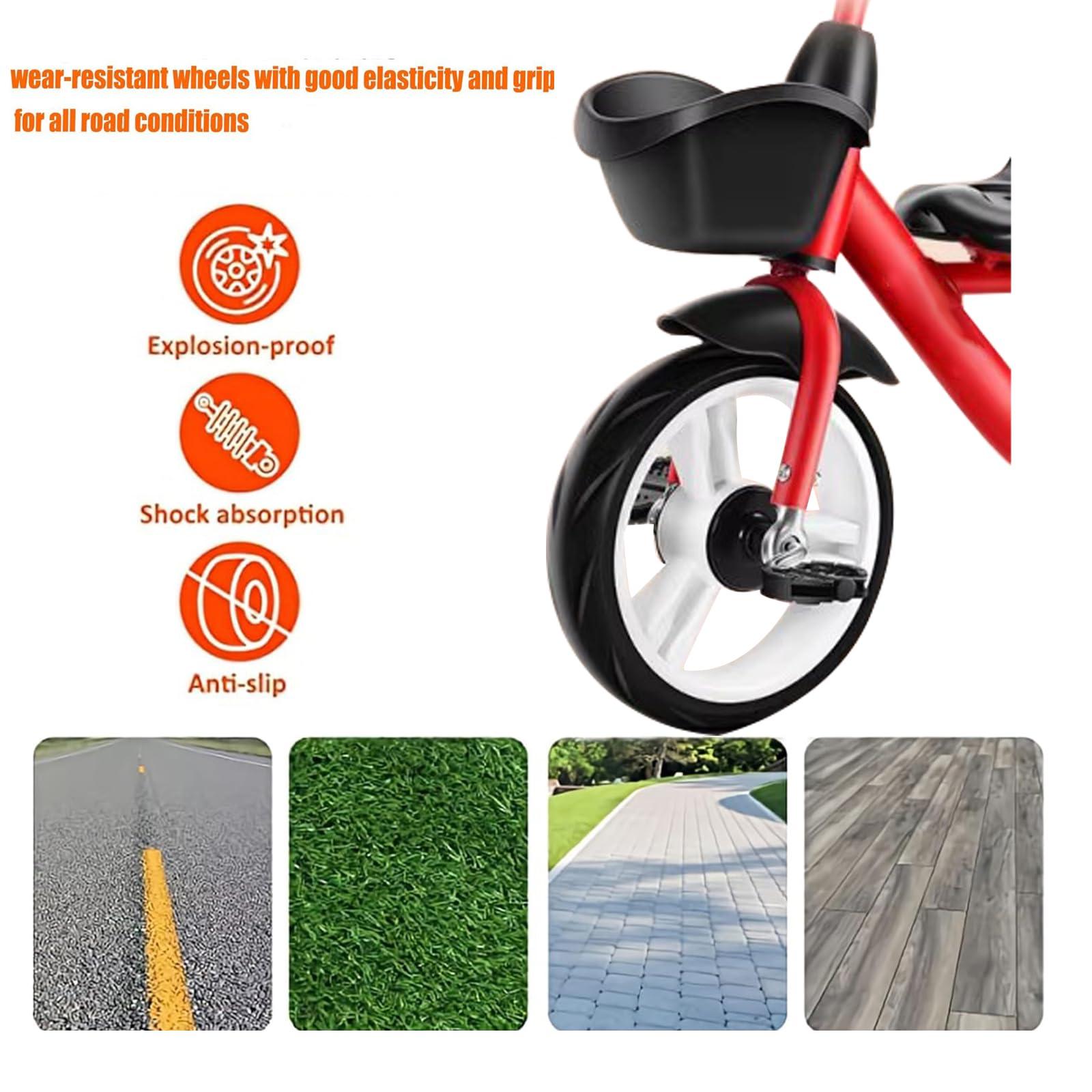 JIYIAN Twin Stroller Trike for Kids,Tricycle Stroller,Two-Seater Pedal Bicycle with Spacious Rear Adjustable Seat/Removable Rear Push Handle/Enlarged Pedals,Red,Style 4