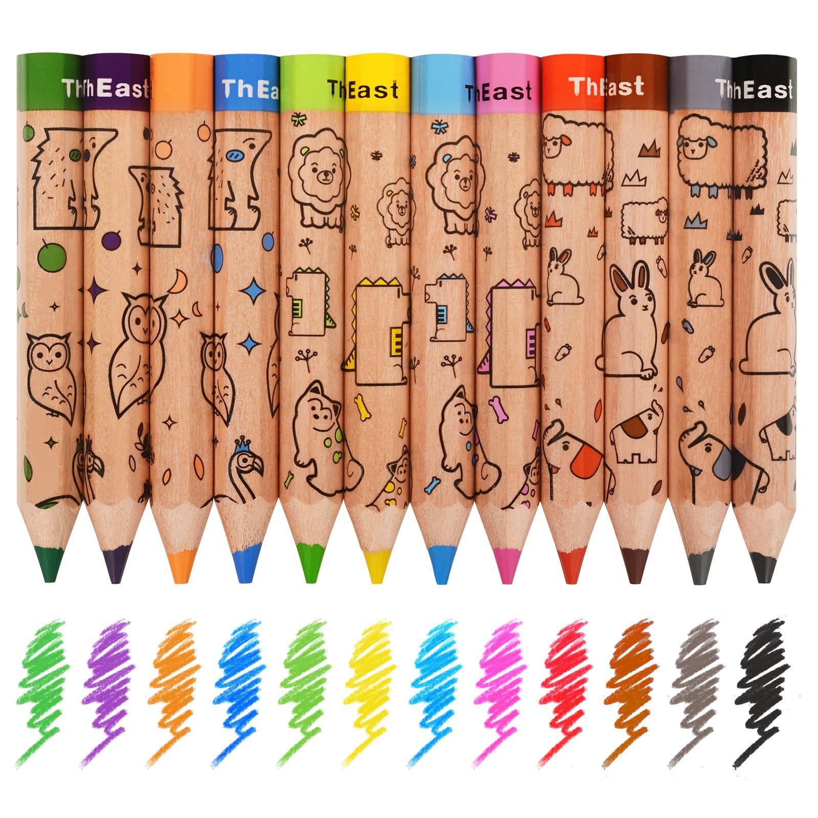 ThEast ThEast 12 Short Colored Pencils for Kids, Valentines Day Gifts for Kids, Cute Animal Toddlers Color Pencils with Sharpener, Preschool Party Favors, Pre-Sharpened(Pack of 1)