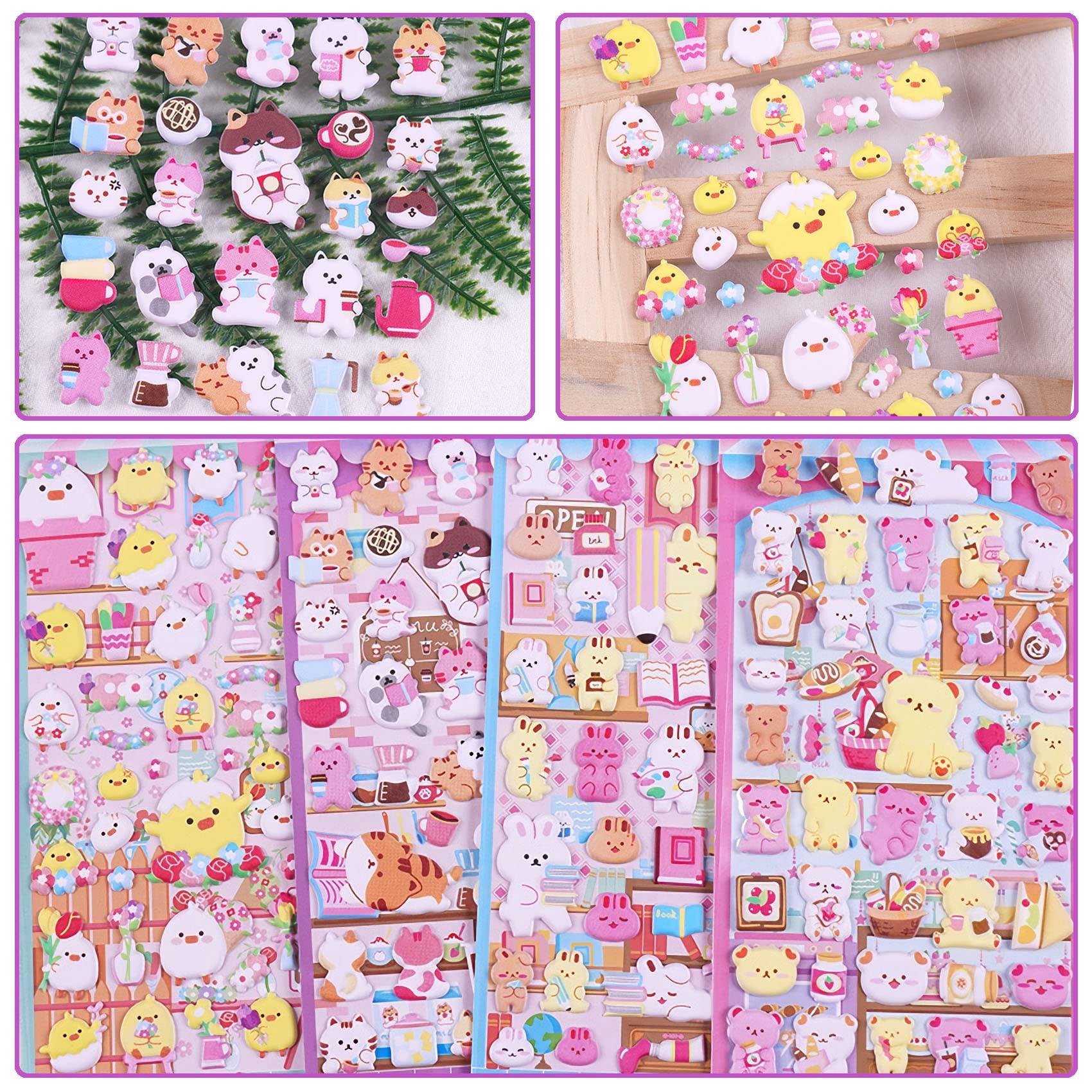 Divwa Cute Puffy Stickers for Kids, 4 Sheets 3D Foam Animal Cat Bear Rabbit Chicken Sticker for Girls Boys, Bulk Scrapbooking, Stickers for Birthday Gift, Party Supplies, Reward