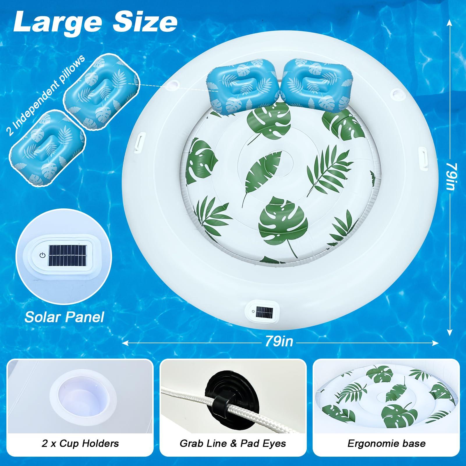 Alpcouts Alpcouts Inflatable Tanning Pool Lounger Float with Lights, Solar Giant Suntan Tub Pool Float Adults, 79'' x 79'' Extra Large Sunbathing Pool Lounge Raft Round Tanning Bed for Pool, Backyard, Lake.