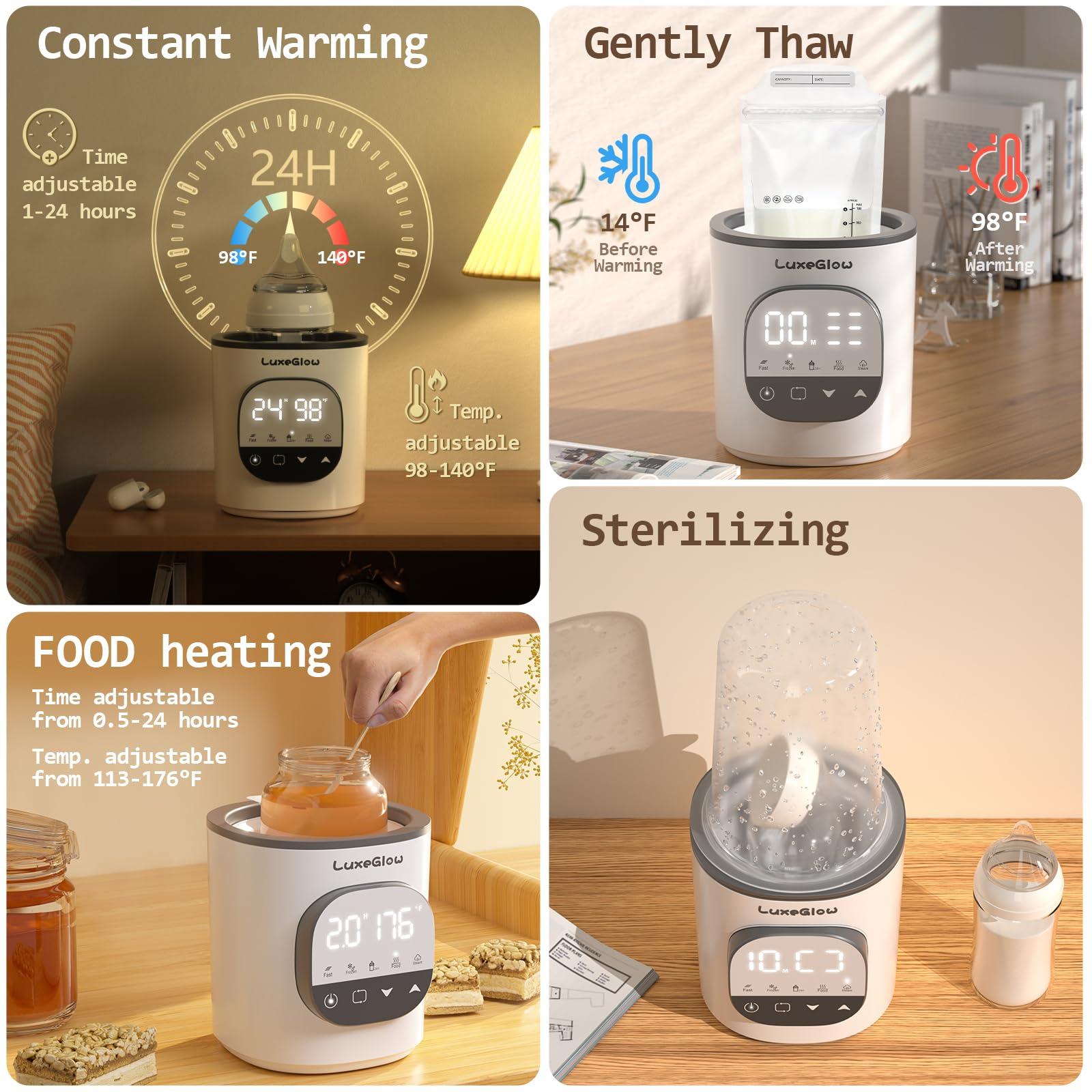 LuxeGlow Fast Baby Bottle Warmer for Breastmilk and Formula, Accurate Temperature Control, 10-in-1 Functionality Bottle Warmer for All Bottle Sizes with Thaw,Sterilizing, 24H Keep Warm, Food Heating