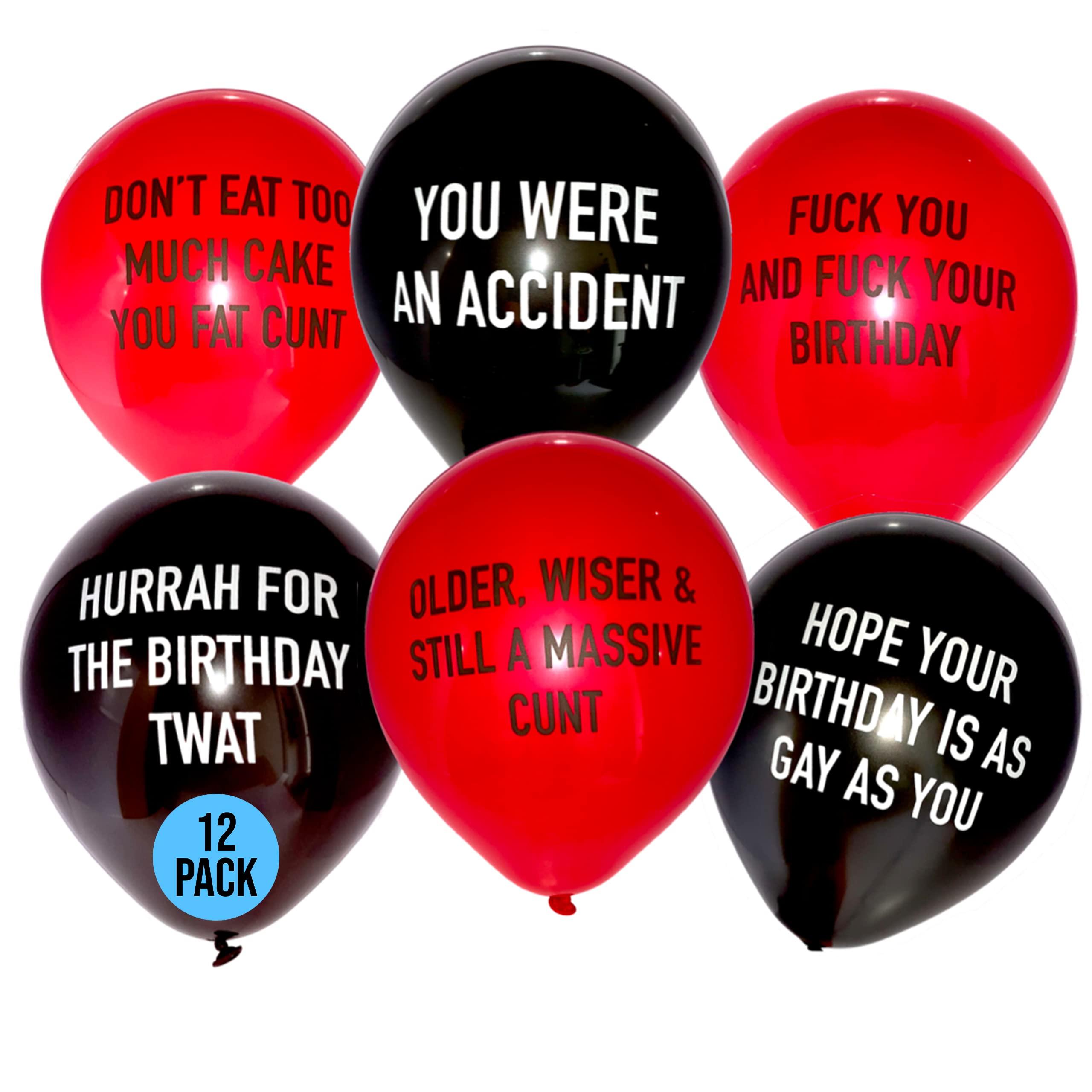 Brutal Brutal Balloons - Abusive Balloons Black & Red Pack of 12 - Rude Birthday Balloons for Adults - Insult Your Friends or Enemies with Funny Party Decorations - the Most Offensive Balloons on the Planet
