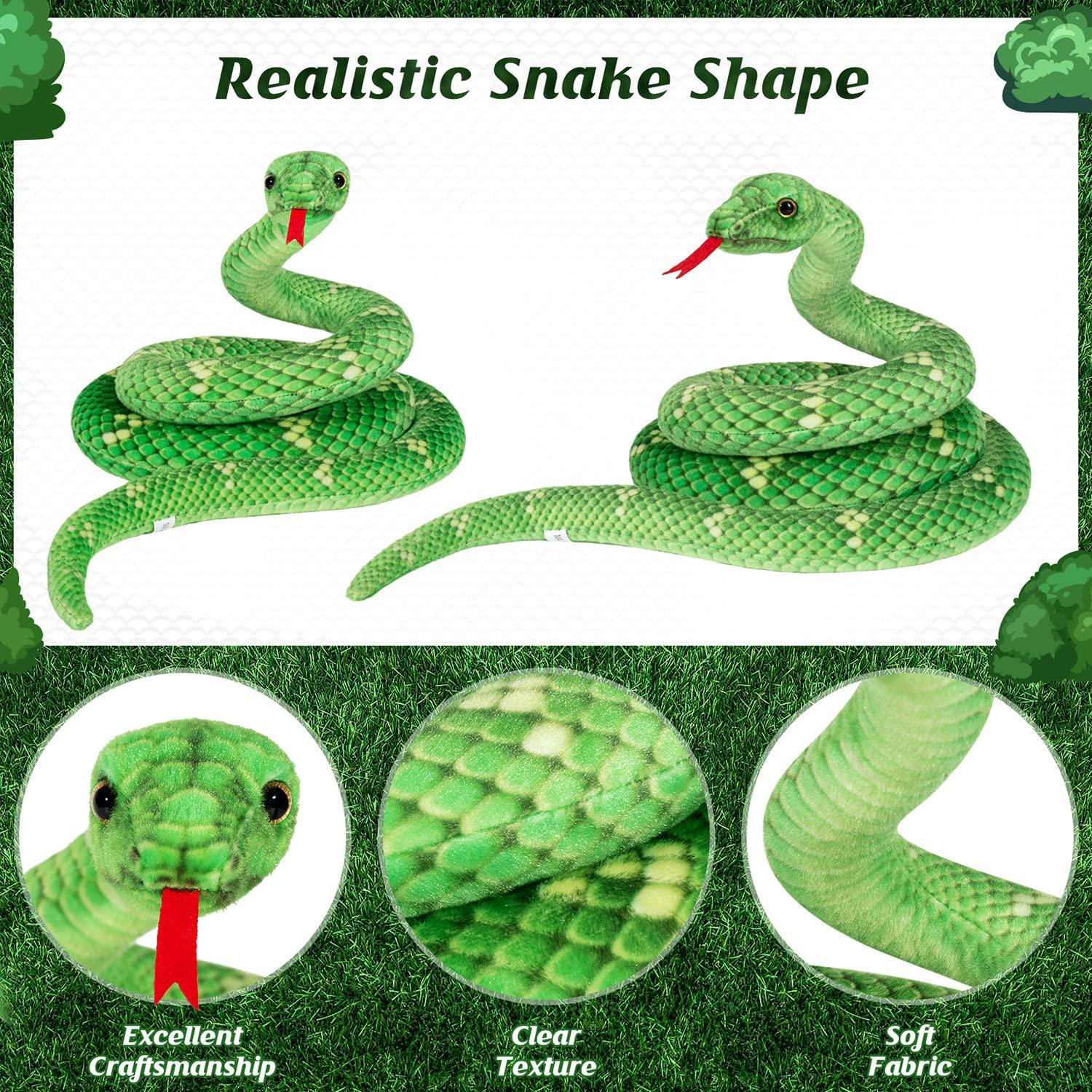 MGZTTHW MGZTTHW Snake Plush, 71 in Stuffed Snake Animal, Large Toy Snakes for Kids, Giant Stuffed Animals Snake, Lifelike Plush Snake for Birthday Present Party Prank Prop (Green)