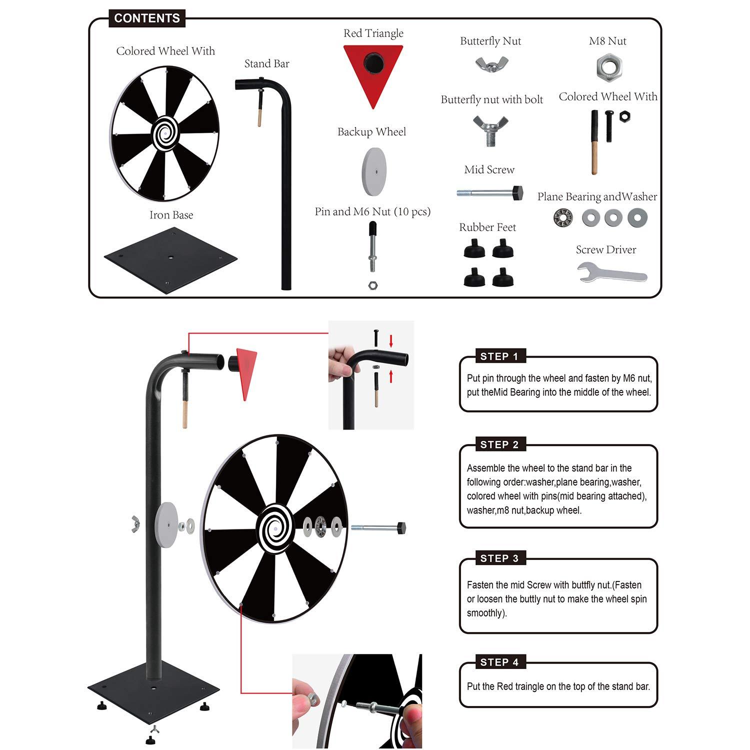 T-SIGN Spinning Wheel for Prizes, 10 Slots Color Prize Wheel with Eraser, 12 Inch Spin Wheel with Stand, Roulette Wheel for Tabletop - Wheel of Fortune Wheel Spinner for Carnival, Game Casino and Trade Show