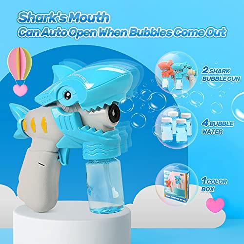 EagleStone 2 Bubble Gun for Kids,Light-Up and Musical Automatic Shark Bubble Blower Toys with 4 Bubble Solution,Fun Summer Outdoor Party Gift for 4 5 6 7 8+ Years Old Toddlers Boys Girls Bubble Maker Machine