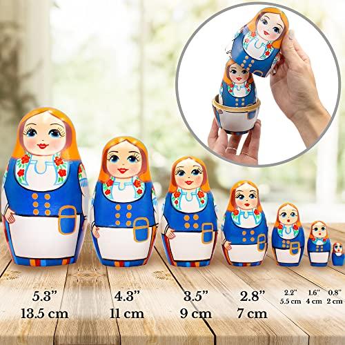 AEVVV AEVVV Russian Matryoshka Dolls Set of 7 pcs - Nesting Dolls in Finnish Folk Costume Munsala - Hand Painted Baboushka Nesting Dolls in Scandinavian Dress