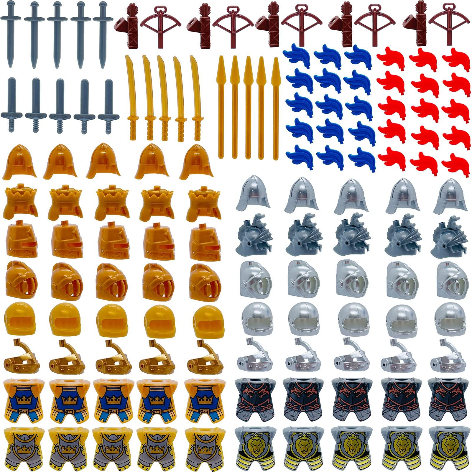 MIUTRUE MIUTRUE Medieval Knight Weapons Pack Accessories Set Building Block Toy Armor Helmet Shield Bow Arrow Designed for Mini Figures Gift for Kids Boys Grils Building Kits Toys