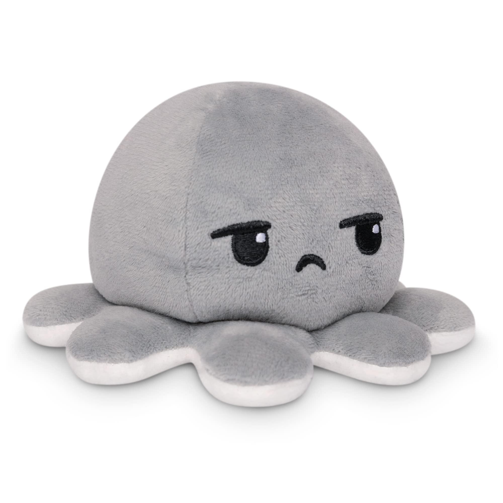 TeeTurtle TeeTurtle - The Original Reversible Octopus Plushie - Bored + Rainbows Starry Eyes - Cute Sensory Fidget Stuffed Animals That Show Your Mood, 4 inch