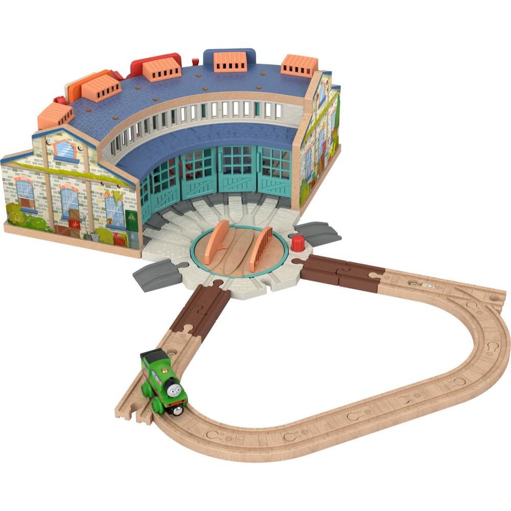 Thomas & Friends Thomas & Friends Wooden Railway Toy Train Track Tidmouth Sheds Starter Set with Percy Wood Engine for Preschool Kids Ages 3+ Years (Amazon Exclusive)