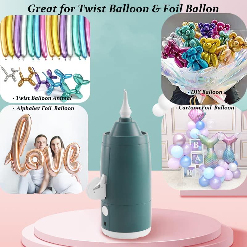 AJU JIAJIA Electric Magic Balloon Pump,Portable Electric Air Inflator Party Air Blower Pump with 1 Nozzle 1 Balloon Cutter and 10 Pcs Long Balloons,Great for Twisty Curly Balloon, Foil Balloons (Green)