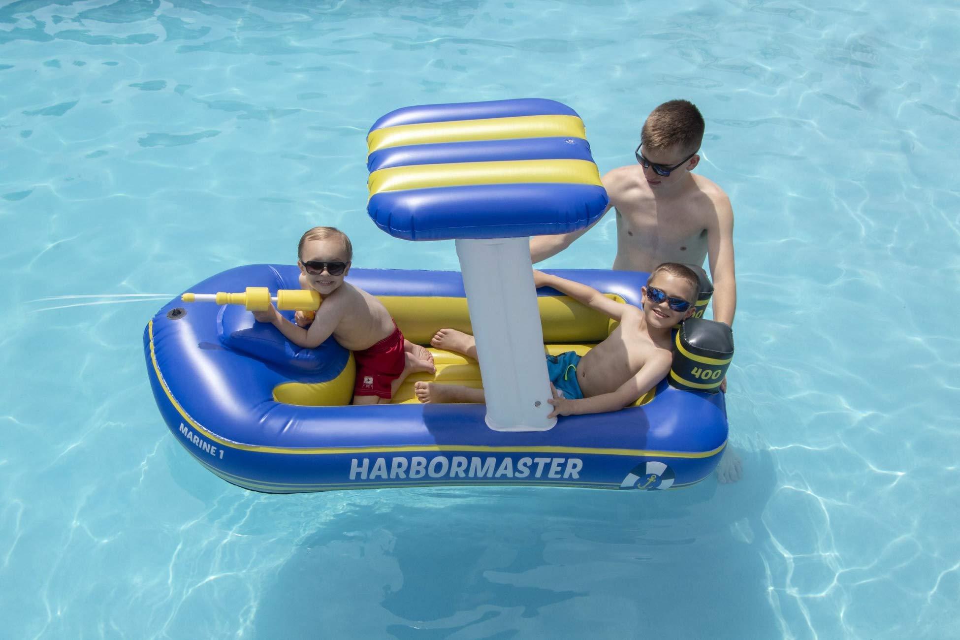 Swimline SWIMLINE ORIGINAL Harbor Master Inflatable Patrol Boat Pool Float Ride On With Fun Constant Flow Water Squirter For Kids Cool Retro Style For Beach Ocean Pool Lake Extra Thick Large Floatie