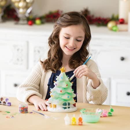 MindWare MindWare Paint Your Own Porcelain Christmas Tree with Plastic Lights and LED Light and Timer Function Tabletop Dcor and Nostalgic Craft Project for Making Family Memories