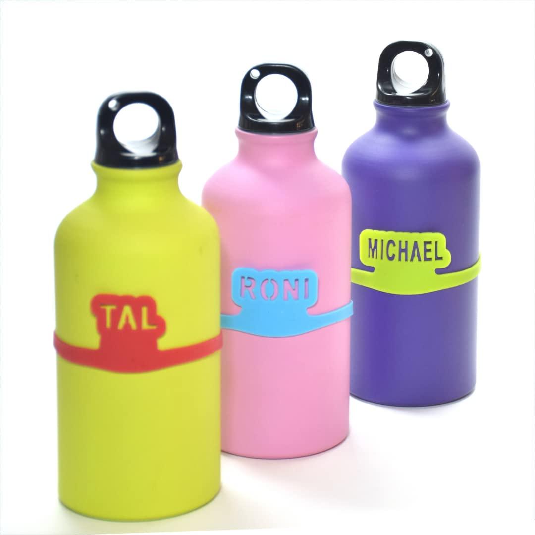 Name-Me ARG Custom Bottle Labels. Personalized Silicone Bands for Water Bottles. Pack of 2 Labels. Can be Different Names and Colors