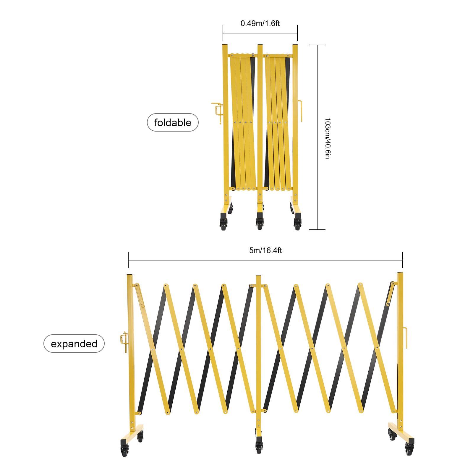 ZeStarDair Industrial Expandable Metal Barricade 16.4 Feet, Yellow and Black, Portable Safety Barrier Gate with Casters Retractabl Traffic Fence Mobile Barrier Gate for Construction Site Elevator Outdoor Road
