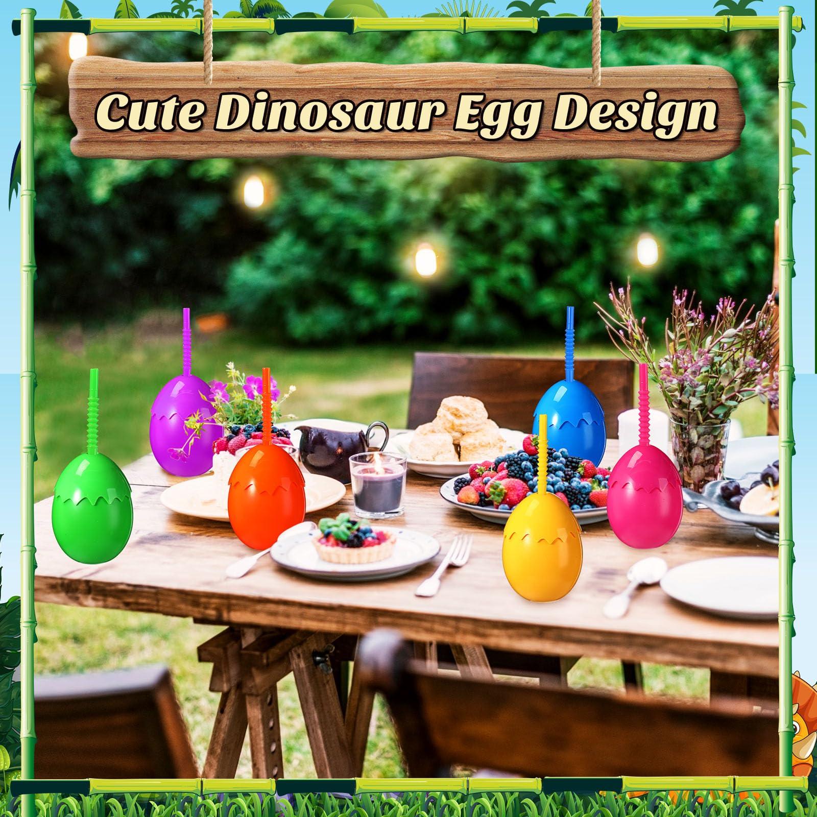 SiliFine SiliFine Kids Dinosaur Party Cups Bulk with Lids and Straws,10 oz Egg Dinosaur Cups Favor Gift for Dino Birthday Party Safari Jungle Decorations Supplies for Boys Girls(Cute Style)