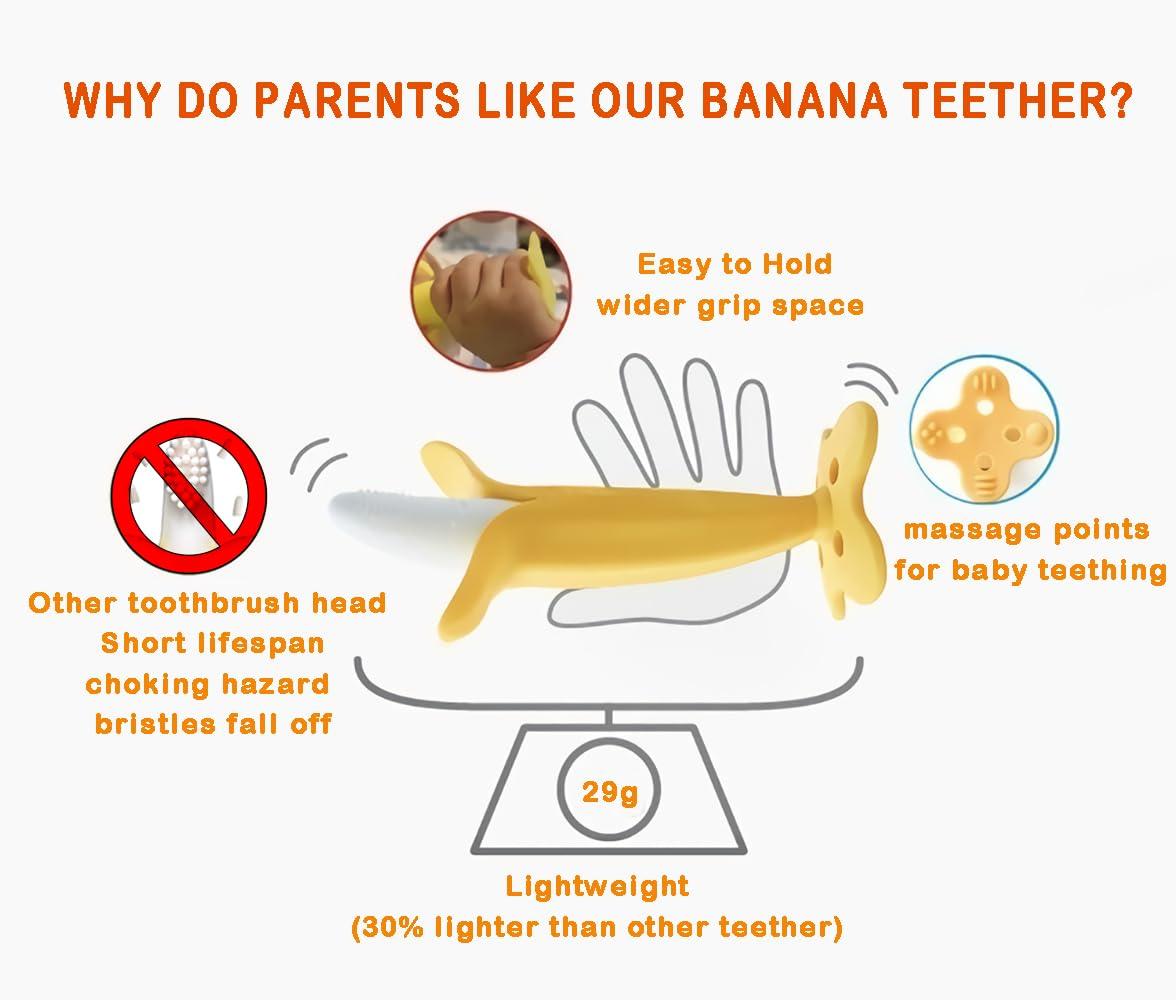 Dupad story Banana Teether, Self-Soothing Pain Relief Soft Silicone Train Teething Toy, Baby Teether for Babies,Toddlers, Infants, BPA Free, Soothes Babies Sore Gums